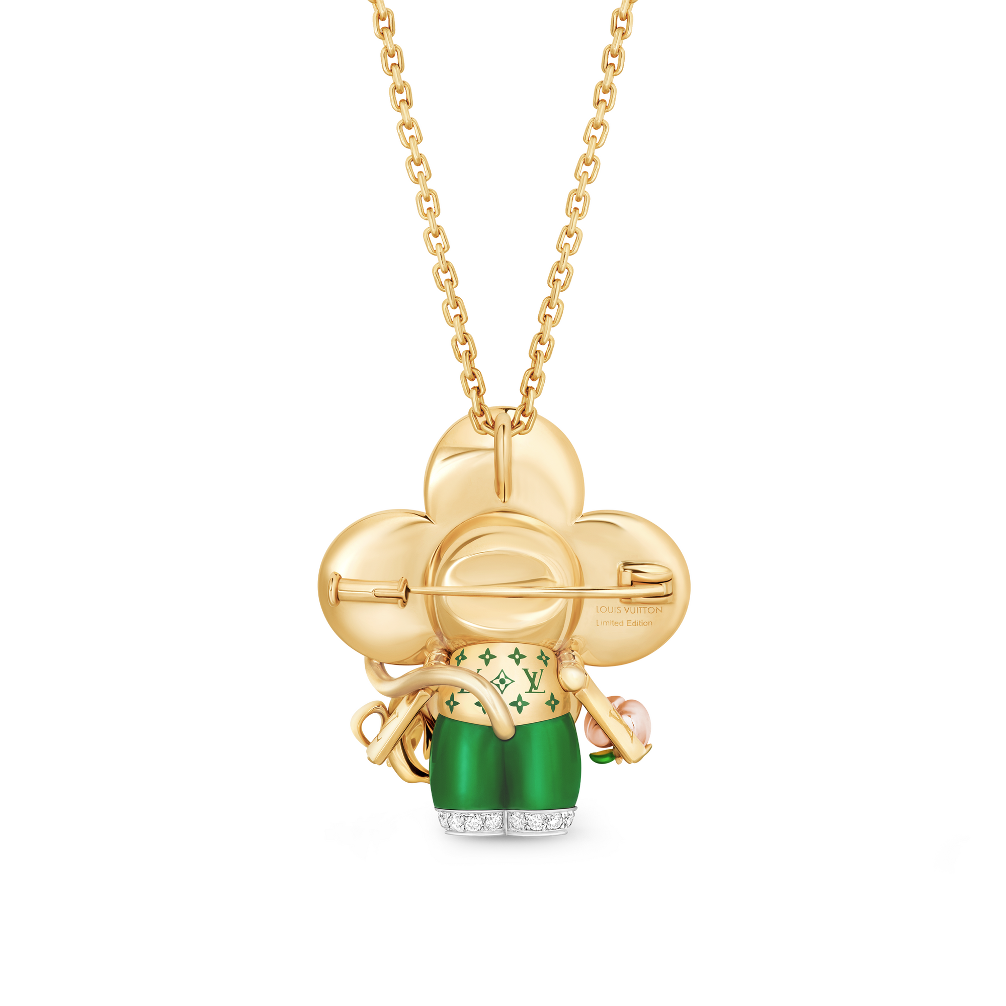Vivienne Monkey Pendant, 3 Golds, Lacquer, Diamonds & Colored